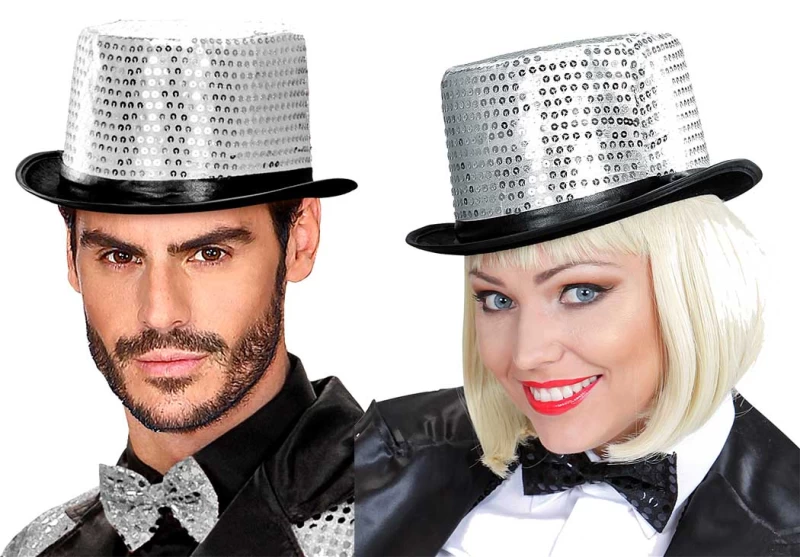 Αποκριάτικο Ημίψηλο Καπέλο Ασημί με Πούλιες 318075 (Preview 2)