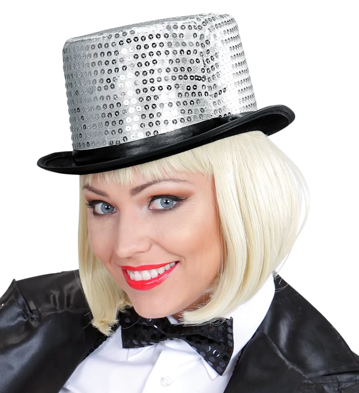 Αποκριάτικο Ημίψηλο Καπέλο Ασημί με Πούλιες 318075 (Preview 3)