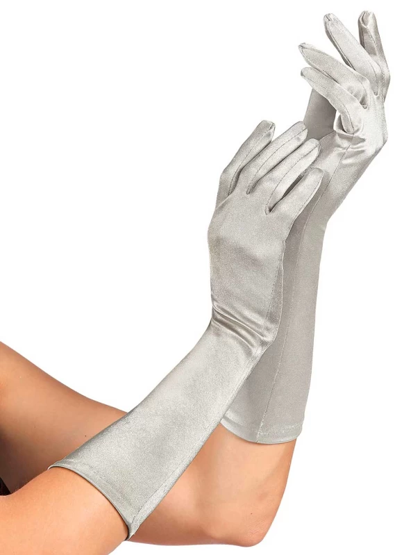 Αποκριάτικα Γάντια Satin Elastane Ασημί 40cm 14419 (Preview 1)