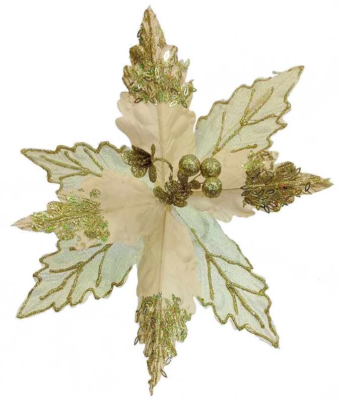 Χριστουγεννιάτικο Διακοσμητικό Λουλούδι Χρυσό 32cm 237557 (Preview 1)