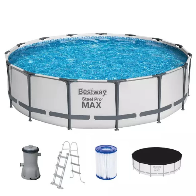 Power Steel Pro Max POOL SET BESTWAY Στρογγυλή Πισίνα PVC με Μεταλλικό Σκελετό, Αντλία (Preview 1)