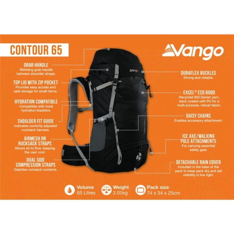 VANGO Contour 65, Ορειβατικό Σακίδιο Πλάτης RUUCONTOU000001 /Black (Preview 7)