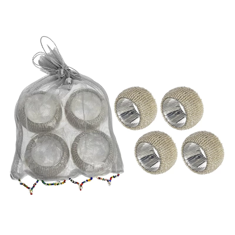 JΚ Home Décor - Χάντρινη Πετσετοθήκη με Πουγκί Ασημί (Preview 1)