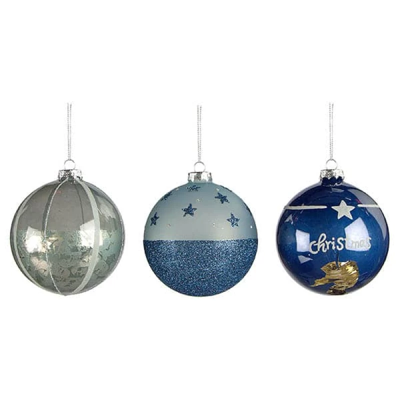 JΚ Home Décor - Μπάλα Γυάλινη Mπλε 3Σχδ 10cm (Preview 1)