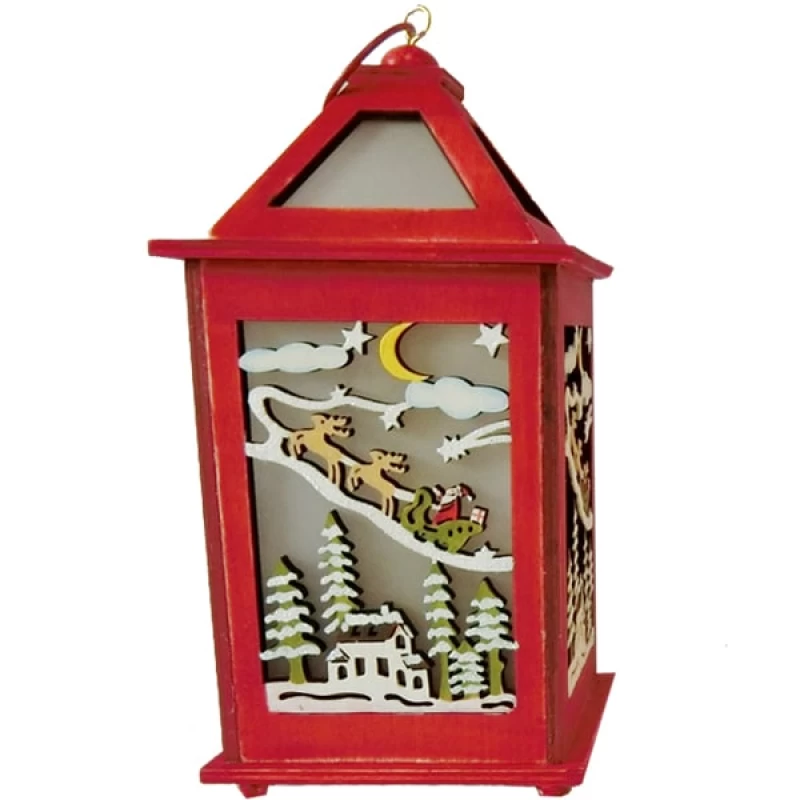 JΚ Home Décor - Φανάρι Ξύλινο LED Κόκκινο 11cmX11cmX24cm (Preview 1)