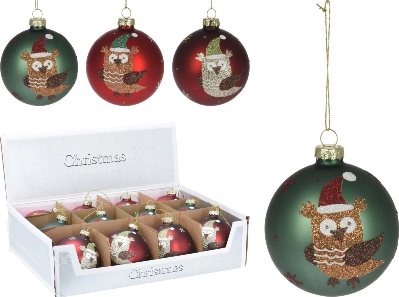 JΚ Home Décor - Μπάλα Γυάλινη με Κουκουβάγια 3Σχδ 8cm (Preview 1)