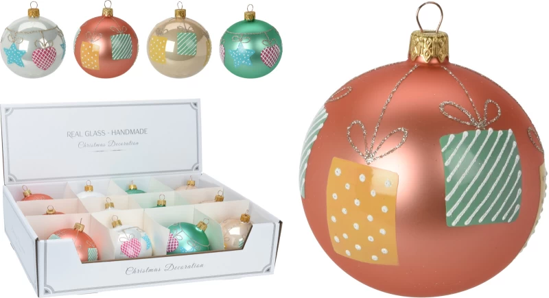 JΚ Home Décor - Μπάλα Γυάλινη Κρεμ-Σομόν-Ροζ Ματ 8cm 4Σχδ (Preview 1)