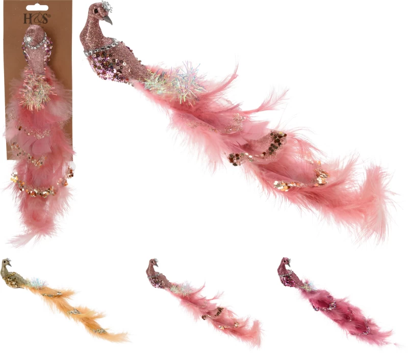 JΚ Home Décor - Στολίδι Παγώνι Με Κλιπ 9x24x6cm 3Σχδ (Preview 1)