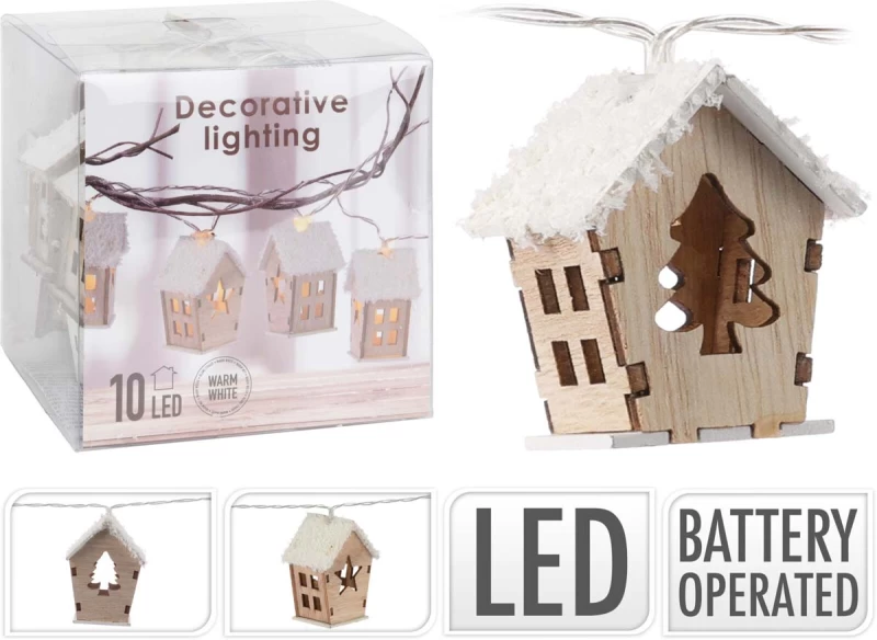 JΚ Home Décor - Λαμπάκια Σπιτάκι Ξύλινο 10LED 5cm 2Σχδ (Preview 1)