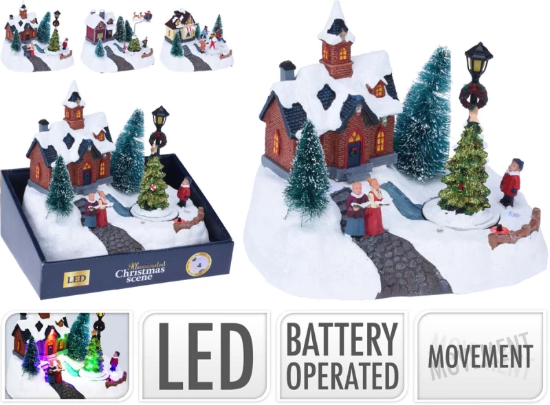 JΚ Home Décor - Χωριό Χριστουγέννων LED & Κίνηση 20x14x17cm 3Σχδ (Preview 1)