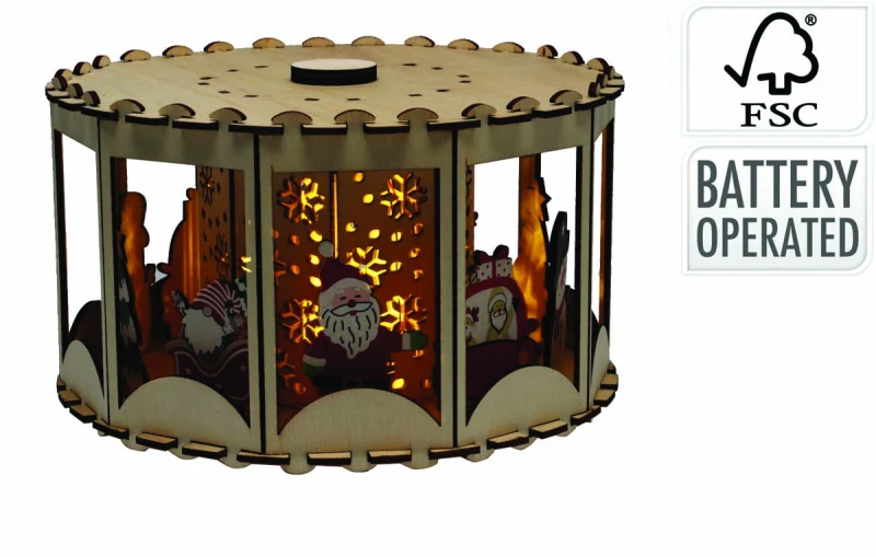 JK Home Décor - Καρουσέλ Ξύλινο 20x14cm LED 2Σχδ (Preview 1)