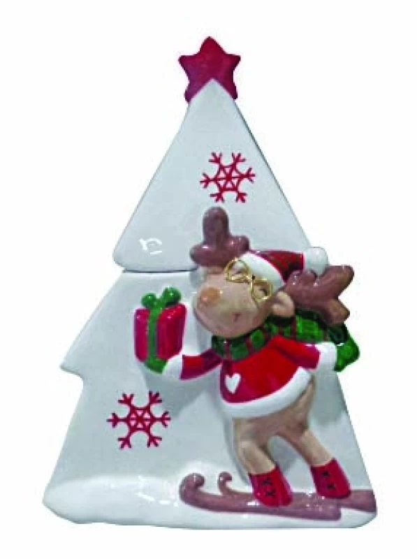 JK Home Décor - Μπισκοτιέρα Δέντρο-Τάρανδος Λευκή 18.5x14x24cm (Preview 1)