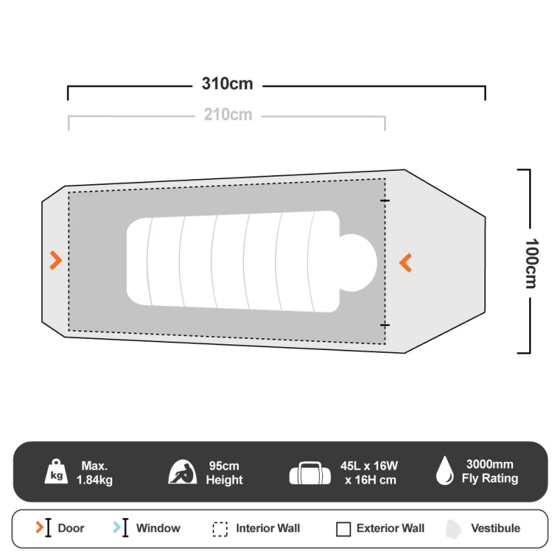 ROMAN Cradle Tent 1P, Ορειβατική Σκηνή 1 ατόμου,  310 x 100 x 95(ύψος) cm, 10000762 (Preview 9)