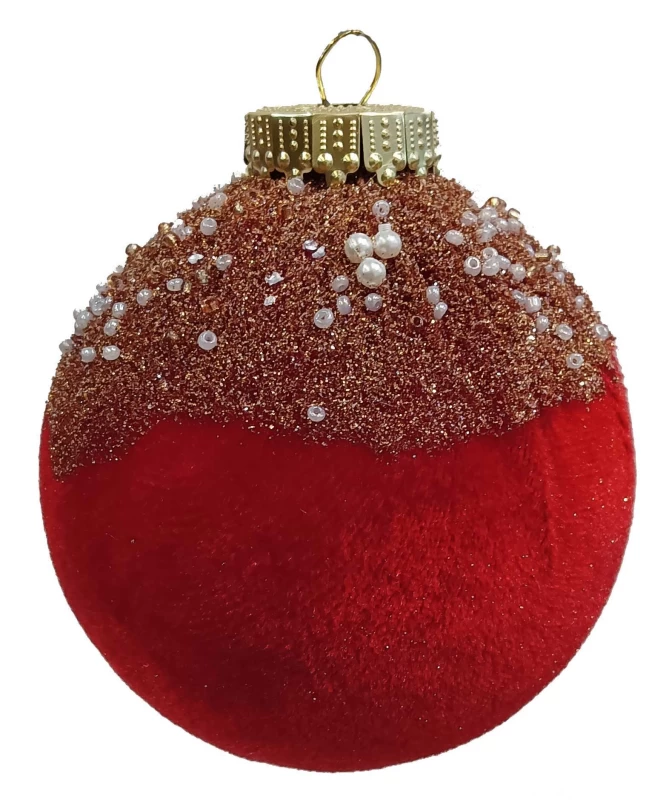 Χριστουγεννιάτικη Μπάλα Κόκκινη Velvet με Χρυσό Γκλίτερ 10cm 26256 (Preview 1)
