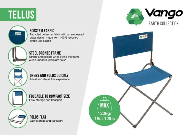 VANGO Tellus Folding Camping Chair, Πτυσσόμενη Καρέκλα, CHRTELLUSM23Z06 /Moroccan Blue (Preview 5)