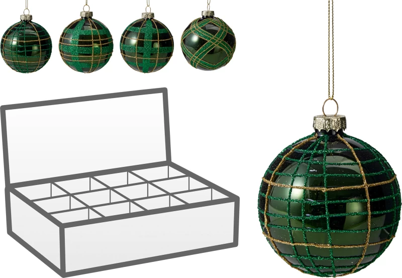 JK Home Décor - Μπάλα Χριστουγέννων Σχέδια Πράσινο από Γυαλί 8cm 4Σχδ (Preview 1)