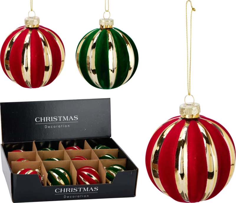 JK Home Décor - Μπάλα Χριστουγέννων Velvet Stripes από Γυαλί 8cm 2Σχδ (Preview 1)