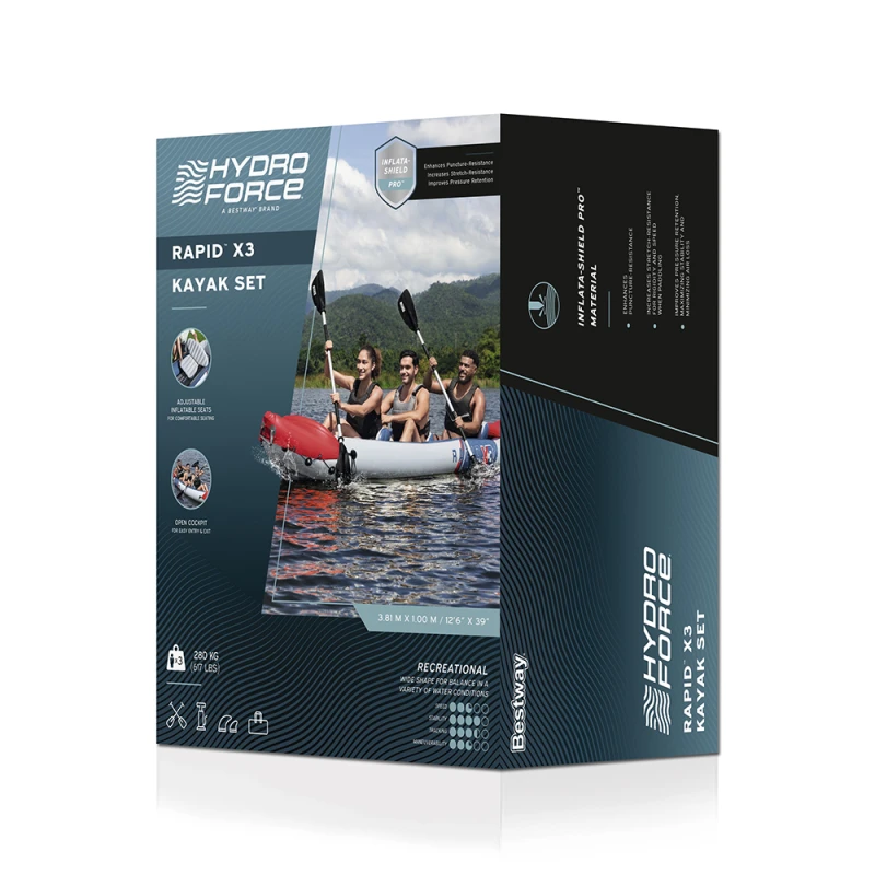 Hydro-Force Rapid X3 Set BESTWAY Φουσκωτό Καγιάκ τριών ατόμων, Μήκος: 3.81m, Αντοχή: 2 (Preview 11)