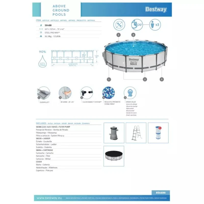 Power Steel Pro Max POOL SET BESTWAY Στρογγυλή Πισίνα PVC με Μεταλλικό Σκελετό, Αντλία (Preview 9)