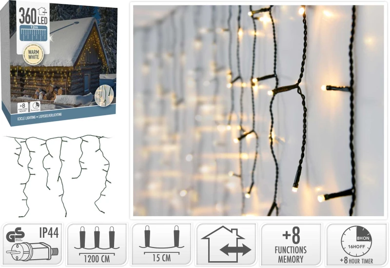 360 Led Σταλακτίτης G/Warm White 12m 808460 - IP44 με Functions Memory και Χρονοδιακόπ (Preview 1)