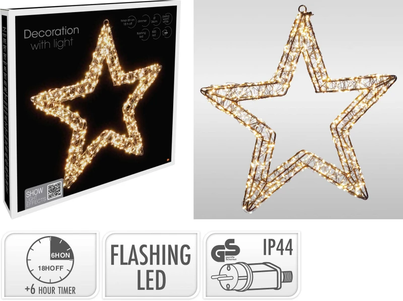 Μαύρο Αστέρι Μεταλλικό 800 Mixed Micro Led Warm White & Flashing Extra Warm White με Χ (Preview 1)