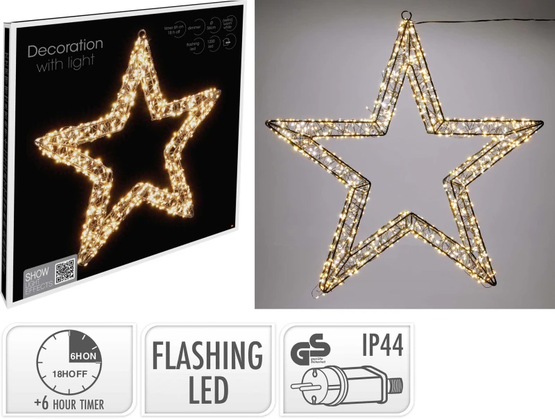 Μαύρο Αστέρι Μεταλλικό 1200 Mixed Micro Led Warm White & Flashing Extra Warm White με  (Preview 1)