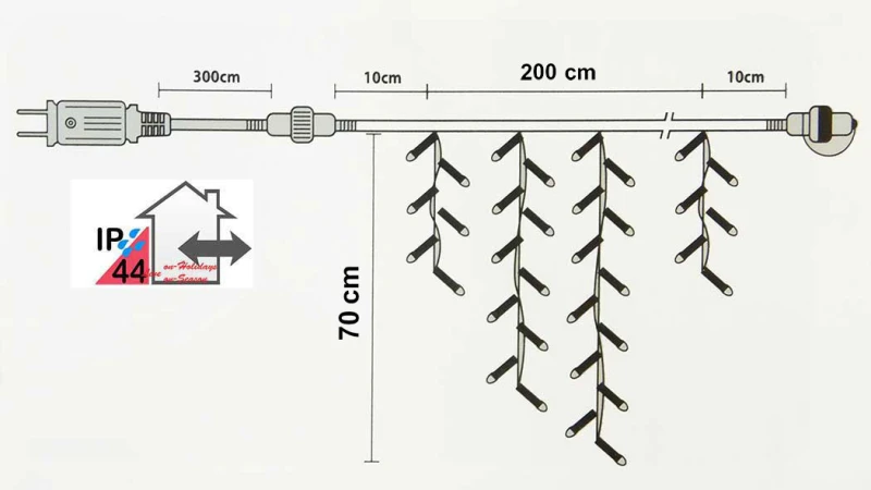 100 Led Λαμπάκια S/Warm White Ασύμμετρη Κουρτίνα All Flash Επεκτεινόμενη 2m IP44 - 804 (Preview 2)