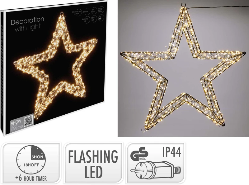 Μαύρο Αστέρι Μεταλλικό 1440 Mixed Micro Led Warm White & Extra Warm White & Flashing E (Preview 1)
